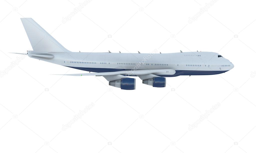 White plane flying. airplane boeing 747. Isolate