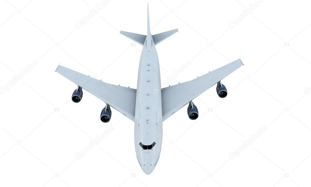 White plane flying. airplane boeing 747. Isolate