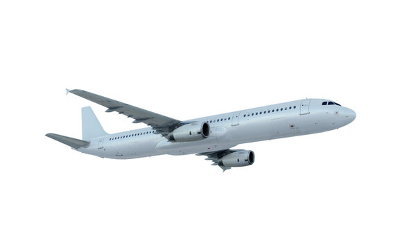 White plane flying. airplane airbus a321 isolate on white background