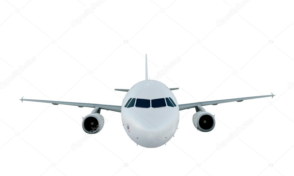 White plane flying. airplane airbus a321 isolate on white background