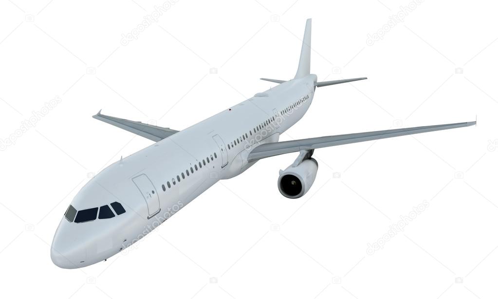 White plane flying. airplane airbus a321 isolate on white background