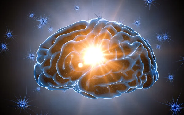 Impulsions cérébrales. Système neuronal. Anatomie humaine. transfert d'impulsions et génération d'informations — Photo