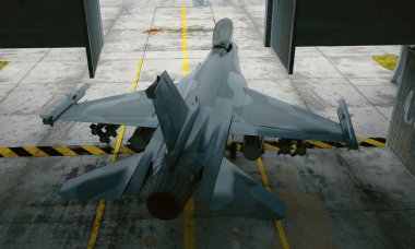 F 16, Amerikan askeri avcı uçağı. Militay temel, hangar, bunker