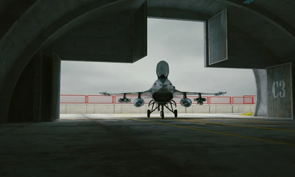 F 16, avion de chasse militaire américain. Base militaire, hangar, bunker — Photo