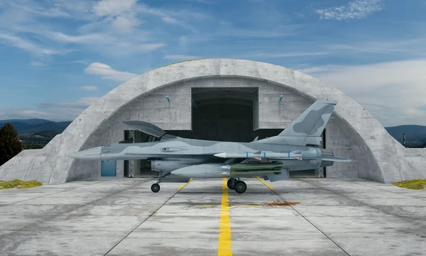 F 16, avion de chasse militaire américain. Base militaire, hangar, bunker — Photo