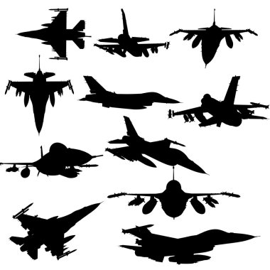 Jet F-16 izole beyaz arka plan üzerinde. Amerikan askeri avcı uçağı. Set koleksiyonları