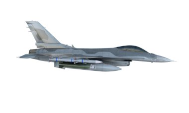 Jet F-16 izole beyaz arka plan üzerinde. Amerikan askeri avcı uçağı. ABD Ordusu