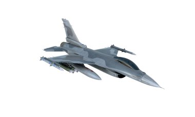 Jet F-16 izole beyaz arka plan üzerinde. Amerikan askeri avcı uçağı. ABD Ordusu