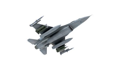 Jet F-16 izole beyaz arka plan üzerinde. Amerikan askeri avcı uçağı. ABD Ordusu
