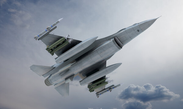 jet F-16 fly in the sky , american military fighter plane.  USA army