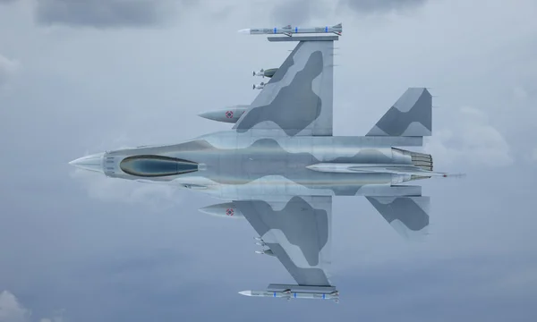 Jet F-16 voar no céu, avião de combate militar americano. Exército dos EUA — Fotografia de Stock