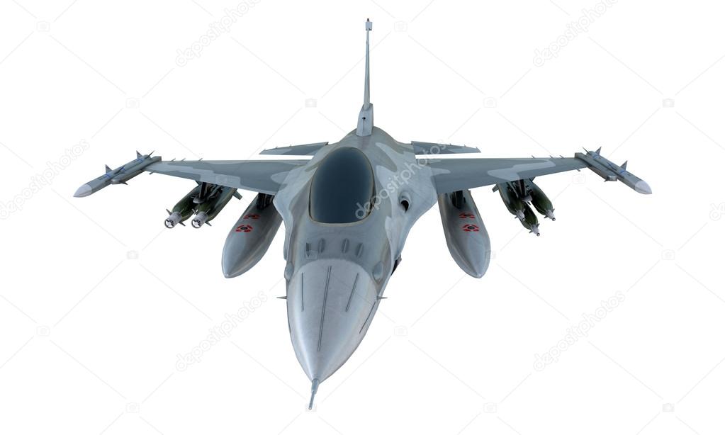 jet F-16 isolate on white background.  american military fighter plane.  USA army