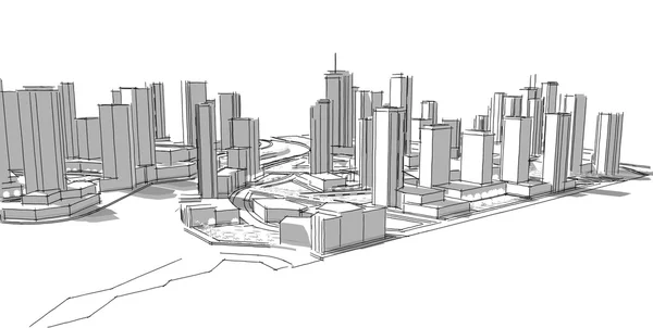 Architekturskizze. Idee. Zeichnung. Stadt. — Stockfoto
