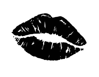 black print of female lips with a lipstick texture. Suitable for fashion prints, branding, cosmetics, posters, and modern decorative designs. Lip illustration
