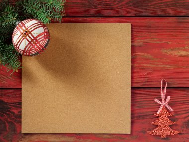 Top ve Ladin ve mantar pano Noel arka plan