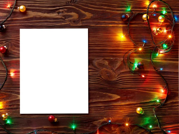 Luces de Navidad Fondo de madera —  Fotos de Stock