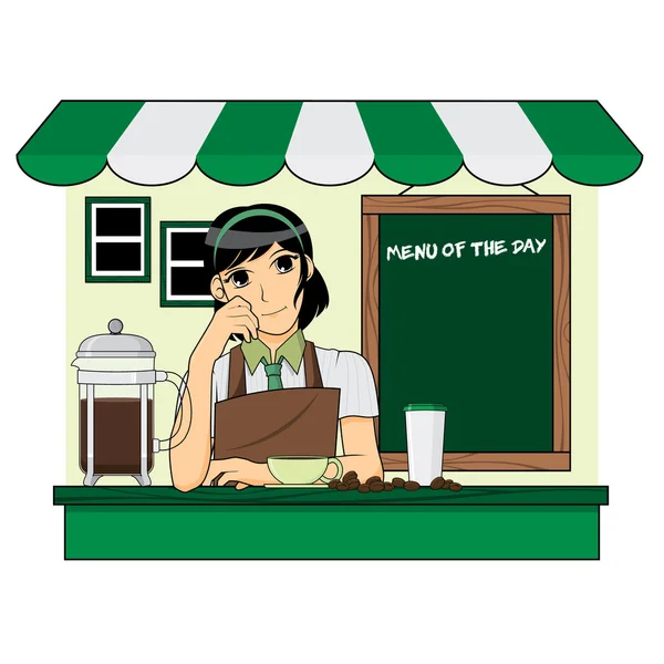 Linda barista en la cafetería — Vector de stock