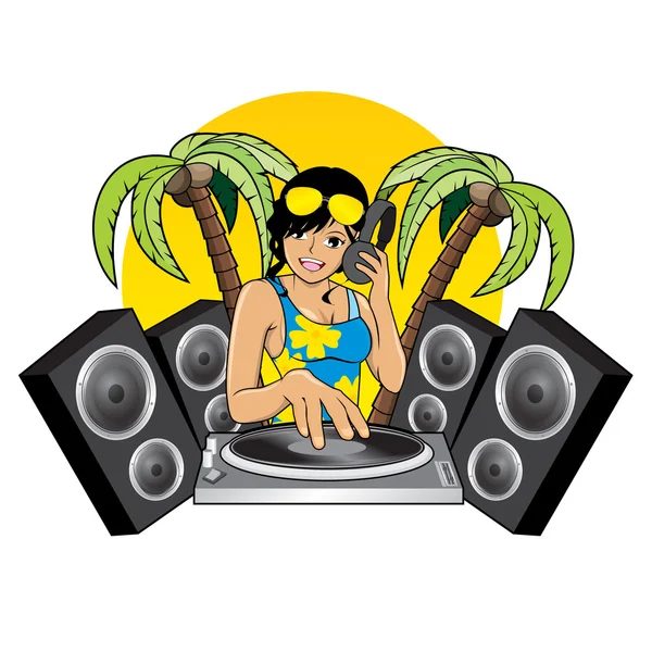 Sexy feminino DJ no o praia —  Vetores de Stock
