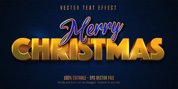 Veselé Vánoce Text Lesklý Zlatý Styl Upravitelný Text Efekt Modré — Stockový vektor