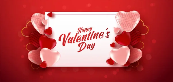 情人节销售海报或横幅与许多甜蜜的心和在Bokeh效果红色背景 促销和购物模板 或者爱情和情人节 — 图库矢量图片