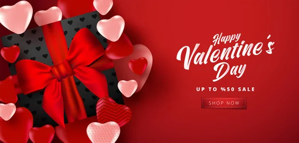 San Valentino Vendita Poster Banner Con Molti Cuori Dolci Scatola — Vettoriale Stock