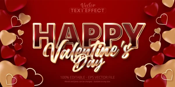 Happy Valentine Day Text Shiny Rose Gold Color Style Editable — Stock Vector