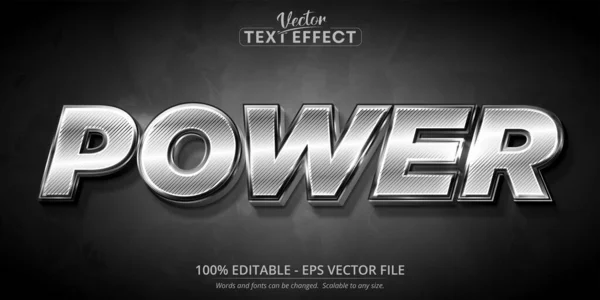 Texto Poder Color Plateado Brillante Efecto Texto Editable Estilo — Vector de stock