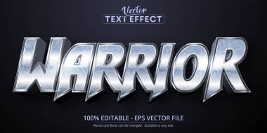 Warrior text, shiny silver style editable text effect vector