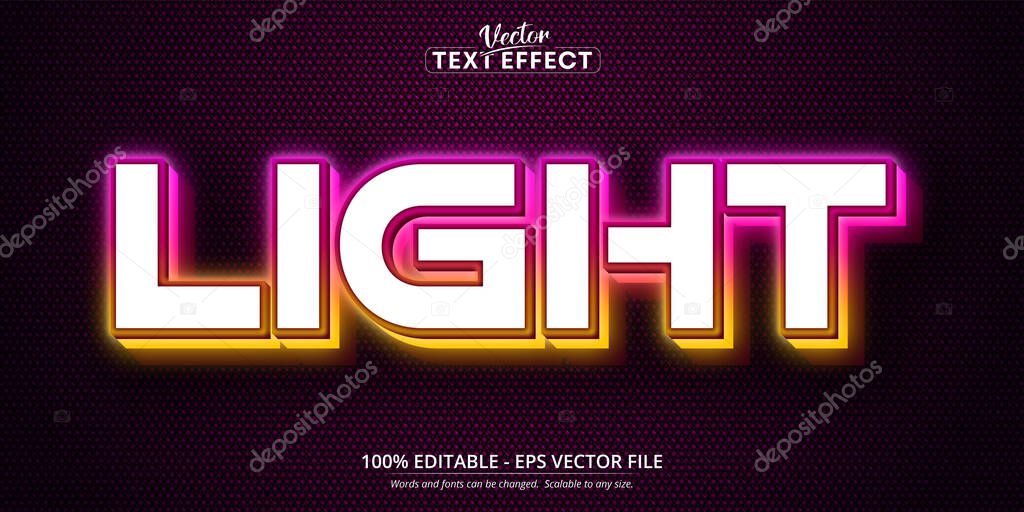 Light text, neon style editable text effect
