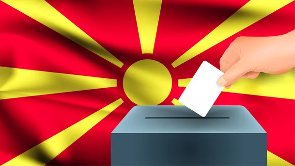 マケドニアの旗男性の手投票マケドニアの旗の概念の背景 — ストックベクタ