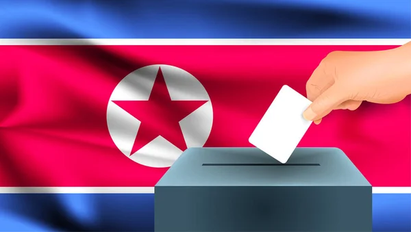 Noord Korea Vlag Mannelijke Hand Stemmen Met Noord Korea Vlag — Stockvector