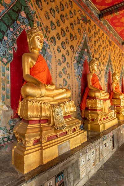 Kolostor Aranyozott Buddha Képek Wat Arun Rajwararam Thonburi Bangkok Thaiföld — Stock Fotó