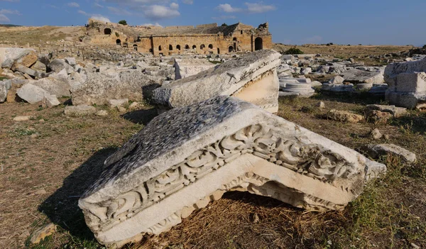 Ruínas Pedra Esculpidas Antiga Cidade Hierápolis Turquia Imagem De Stock