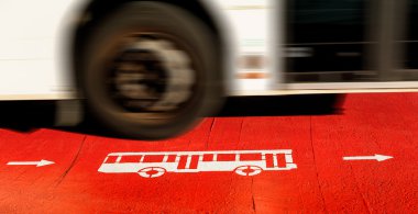 Warning sign painted on road
