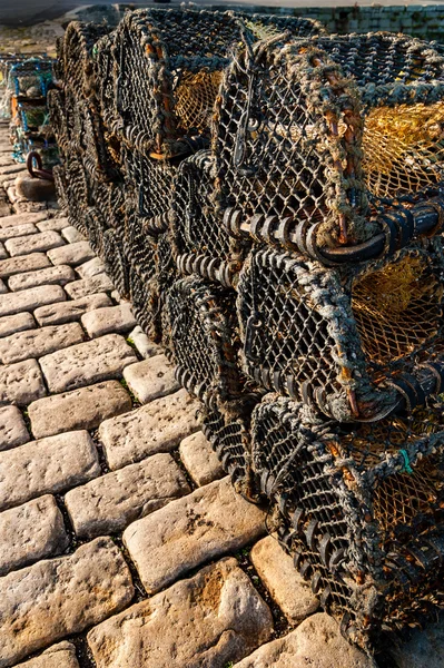 Istakoz tuzaklar Arnavut kaldırımı taşları üzerinde — Stok fotoğraf