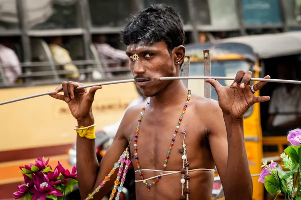 Индуистский преданный на фестивале Тайпусам — стоковое фото