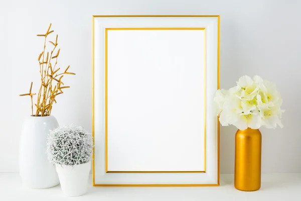 White frame mockup with small cactus