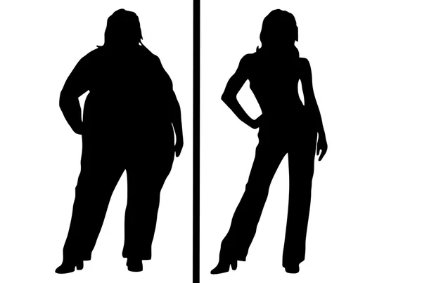 Förlora vikt kvinnor silhuetten — Stockfoto
