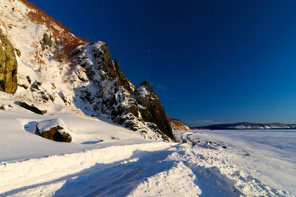 Fagyos Téli Napon Folyón Amur Orosz Távol Kelet — Stock Fotó