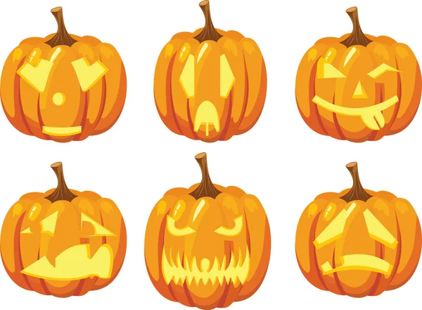Pumpkins with carved scary faces — Stock Vector
