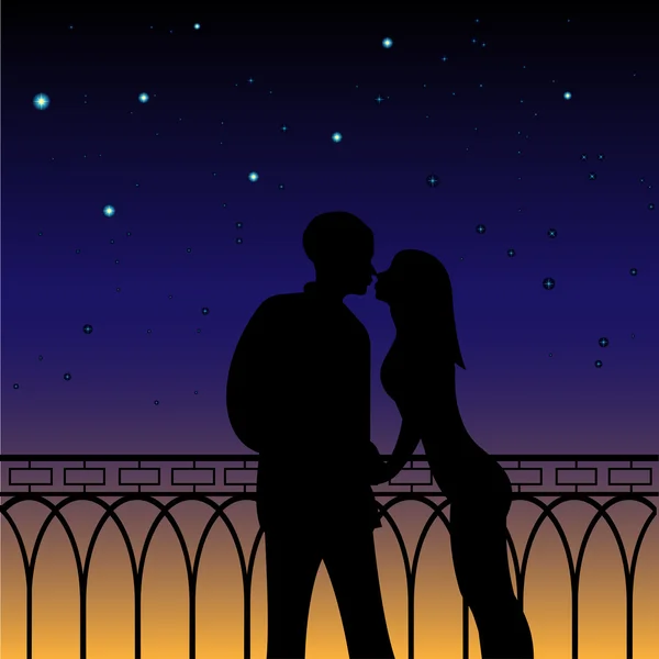 Silhouettes of loving couple — Stock Vector