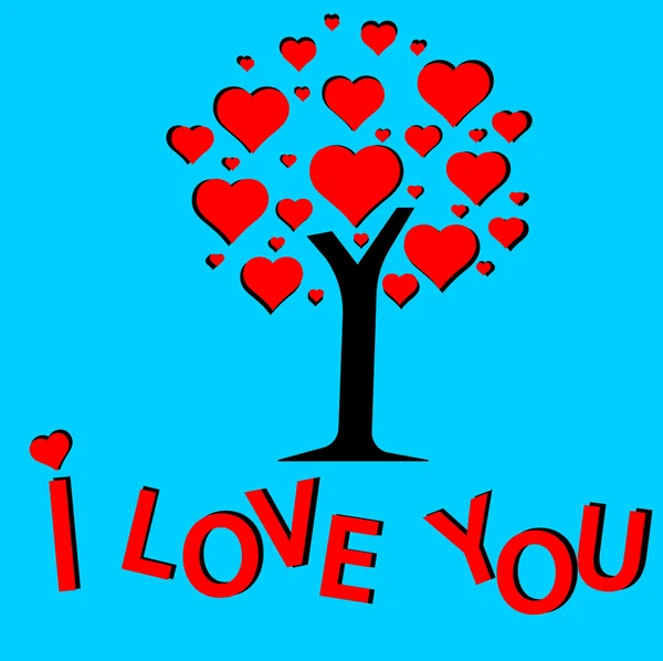 Árbol de tarjetas de felicitación de amor o caridad con corazones rojos — Vector de stock