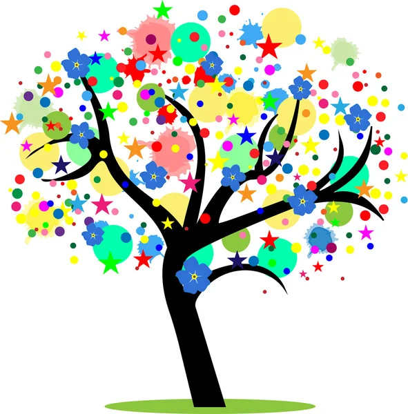 yıldız, çiçek ve daireler soyut ağaç