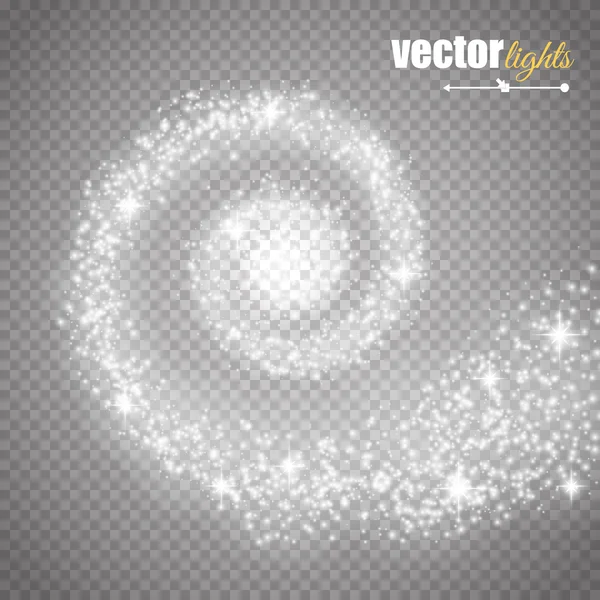 Abstrato vetor mágico brilho estrela efeito de luz com neon borrão linhas curvas. Trilha de estrela de poeira espumante com bokeh . —  Vetores de Stock