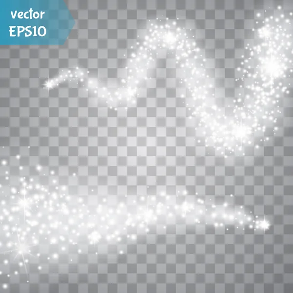 Un cometa brillante con mucho polvo. Estrella Caída. Efecto de luz brillante. Vector — Vector de stock