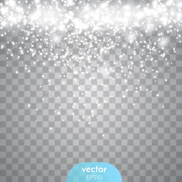抽象的な透明な輝き輝き光効果。ほろつくクリスマスライトホワイトデザイン. — ストックベクタ