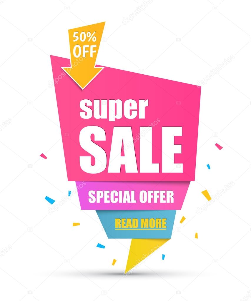 Super Sale paper banner.  Vector illustration