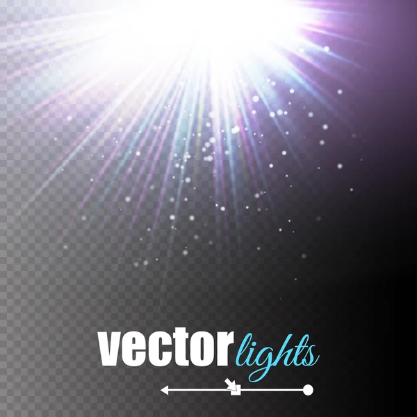 Lichteffekt, Sonnenstrahlen, Strahlen auf transparentem Hintergrund. Vektorillustration — Stockvektor