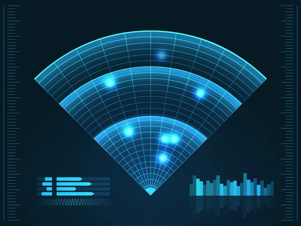 Tela de radar azul. Ilustração vetorial para o seu design. Antecedentes tecnológicos Interface de usuário futurista. HUD . — Vetor de Stock