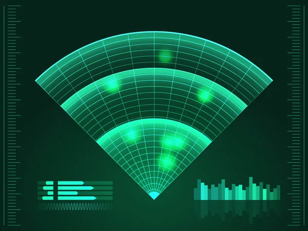 Grüner Radarschirm. Vektor-Illustration für Ihr Design. Technologie-Hintergrund. futuristische Benutzeroberfläche. hud. — Stockvektor